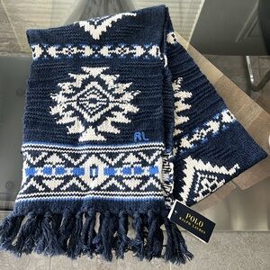 Polo Ralph Lauren Wool & Nylon Geometric Ski Scarf, Navy One Size New with Tag
